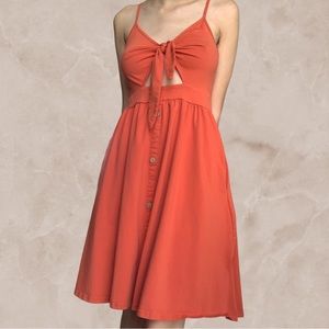 Orange V-neck Tie Knot Front Spaghetti Strap Sundress With Pockets